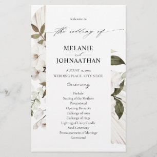 Budget White Boho Floral Wedding Ceremony MED Flyer