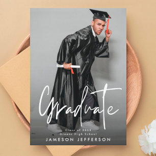 Budget White Brush Graduation Announcement Photo Flyer