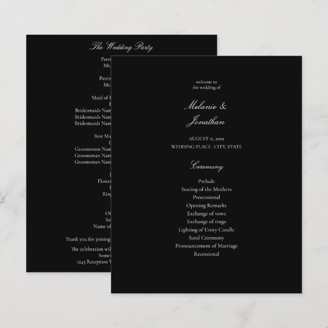 Budget White Elegant Wedding Program - Black (Front/Back)