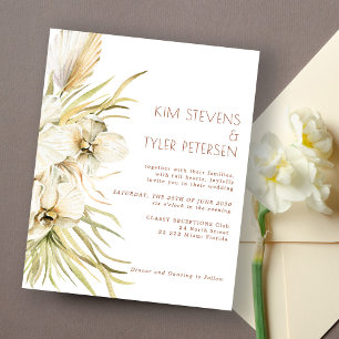 Budget white floral modern boho wedding invitation