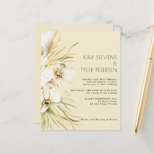 Budget white floral modern boho wedding invitation