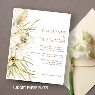 Budget white floral modern boho wedding invitation flyer