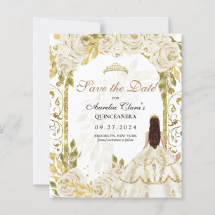 BUDGET White Floral Princess Gold Arch Quinceanera