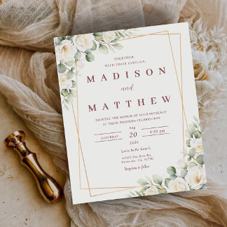 Budget White Floral Wedding Invitation