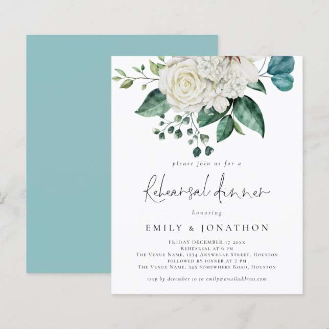 Budget White Florals Eucalyptus Rehearsal Dinner (Front/Back)
