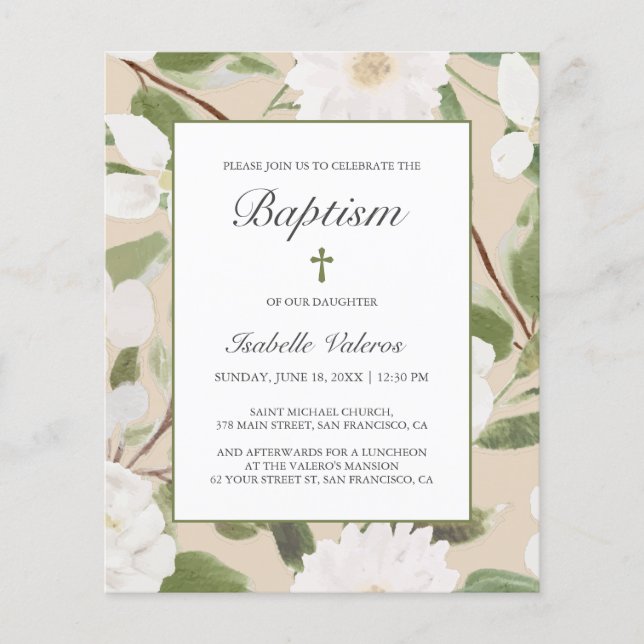 BUDGET White Flowers leaves ivory BAPTISM (Front)
