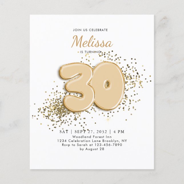 BUDGET White Gold 30th Balloons Confetti Birthday (Front)