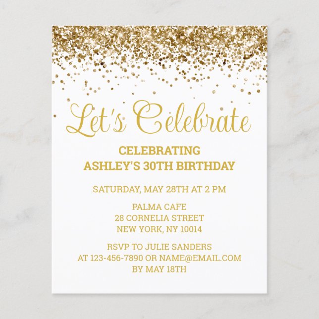 Budget White & Gold 30th Birthday Party Invitation (Front)