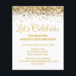 Budget White & Gold 30th Birthday Party Invitation<br><div class="desc">White and Gold Glitter Invite,  Budget 30th Birthday Party invitation,  Let's celebrate Thirty Any Age,  Fortieth Fiftieth Forty Fifty Sixty,  Personalised 21st 40th 50th 60th,  Elegant Milestone Thirtieth Sweet 16,  Custom 18th Glam Golden Confetti,  Adult Calligraphy Modern Stylish script,  Chic trendy simple for her,  Bling 16th quinceanera 15th celebration</div>
