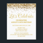 Budget White & Gold 30th Birthday Party Invitation<br><div class="desc">White and Gold Glitter Invite,  Budget 30th Birthday Party invitation,  Let's celebrate Thirty Any Age,  Fortieth Fiftieth Forty Fifty Sixty,  Personalised 21st 40th 50th 60th,  Elegant Milestone Thirtieth Sweet 16,  Custom 18th Glam Golden Confetti,  Adult Calligraphy Modern Stylish script,  Chic trendy simple for her,  Bling 16th quinceanera 15th celebration</div>