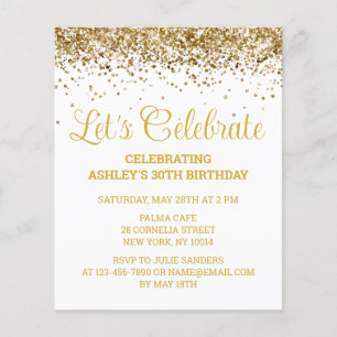 Budget White & Gold 30th Birthday Party Invitation