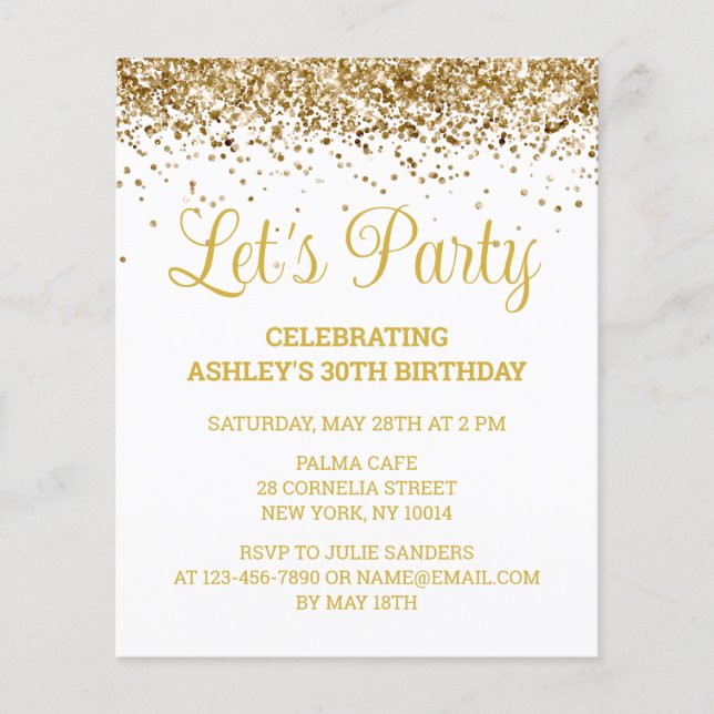 Budget White & Gold 30th Birthday Party Invitation (Front)