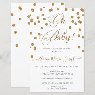 Budget white gold baby shower invitation