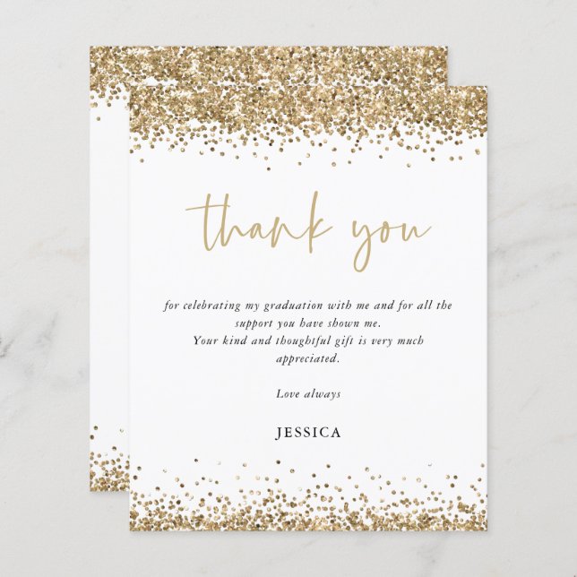 Budget White Gold Glitter 2024 Graduation Thanks (Front/Back)