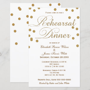 Budget White Gold Glitter Rehearsal Dinner Invite