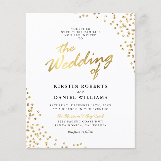 Budget White Gold Glitter Wedding Invitation (Front)
