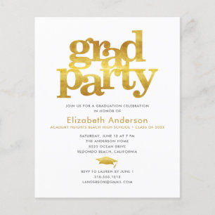 Budget white gold grad cap modern party invitation