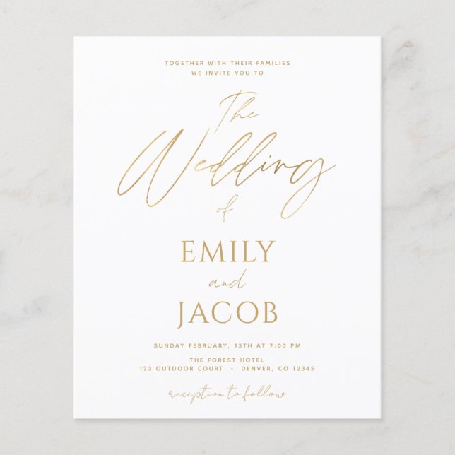 Budget White Gold Wedding Modern  Flyer (Front)