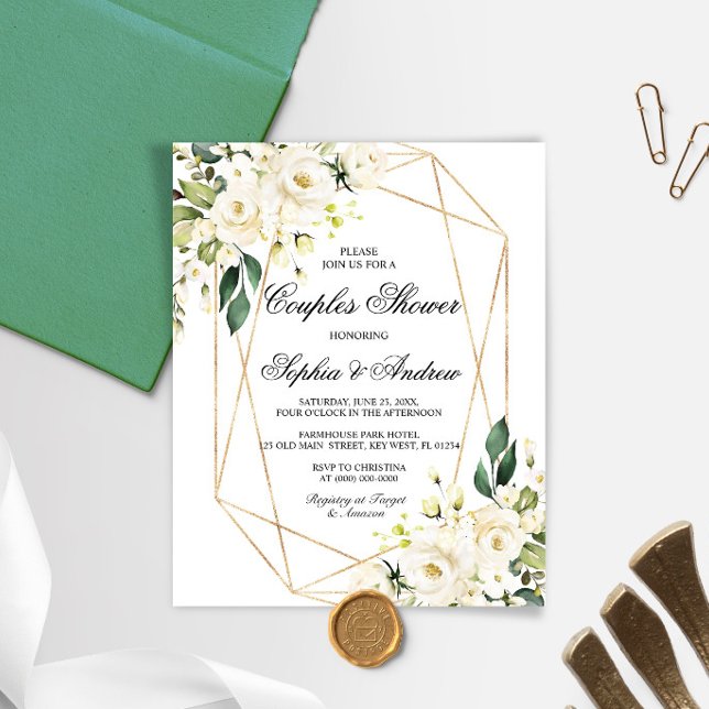 Budget White & Green Couples Shower Invitation (Creator Uploaded)