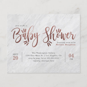 Budget White Marble & Rose Gold Script Baby Shower