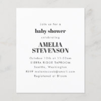 Budget White Minimalist Baby Shower Invitation