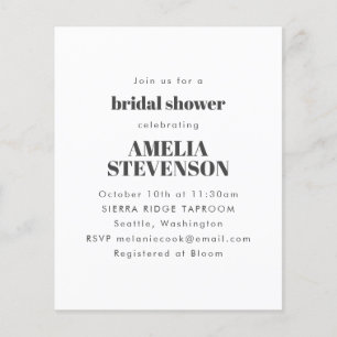 Budget White Minimalist Bridal Shower Invitation