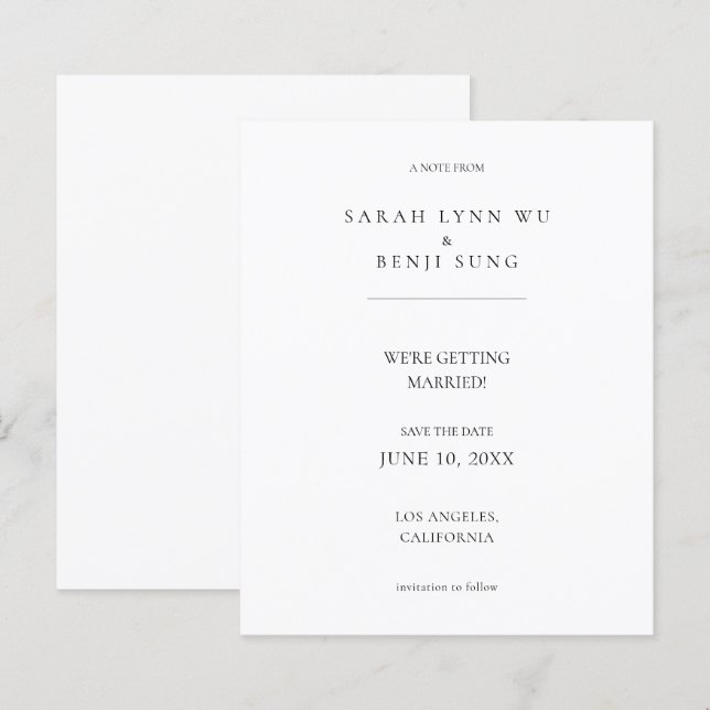 Budget White Minimalist Mod 2V2 Save the Date (Front/Back)