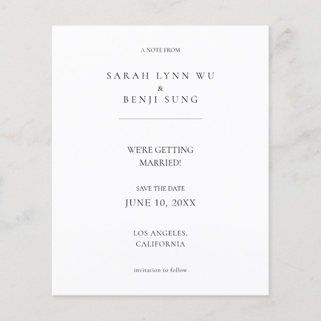 Budget White Minimalist Mod 2V2 Save the Date Flyer (Front)