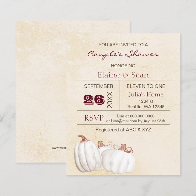 Budget white pumpkin Fall Bridal Shower Invitation (Front/Back)