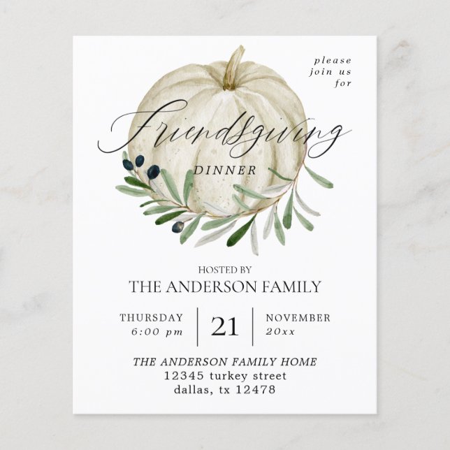 Budget White Pumpkin Friendsgiving Flyer (Front)