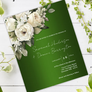 Budget White Rose Bouquet Emerald Green Wedding Flyer