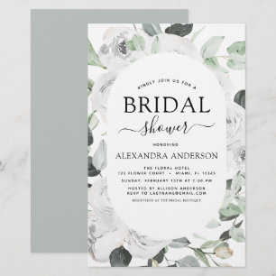 Budget White Rose Bridal Shower Floral Invitation