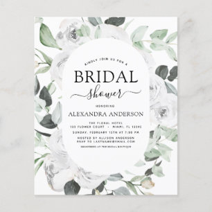 Budget White Rose Bridal Shower Floral Invitation Flyer