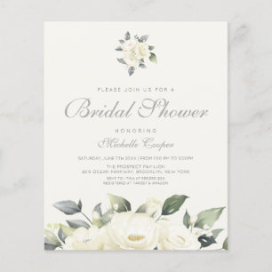 Budget White Rose Floral Bridal Shower Invitation