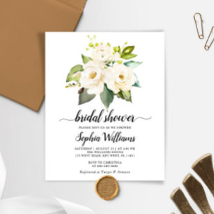 Budget White Rose Flowers Bridal Shower Invitation