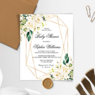 Budget White Rose & Green Baby Shower Invitation