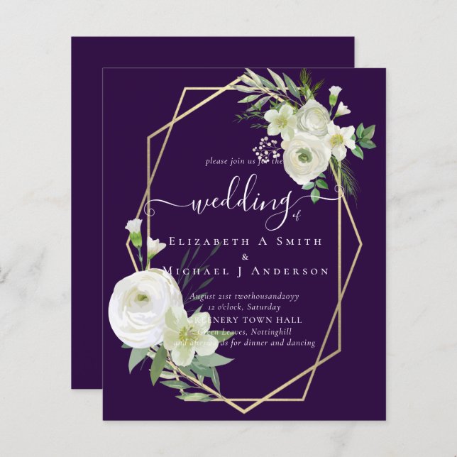 BUDGET White Rose Greenery Gold Wedding (Front/Back)