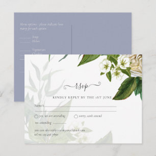 Budget White Roses Dusty Blue Wedding Postcard