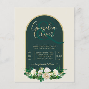 BUDGET White Roses Forest Green Winter Wedding INV Flyer