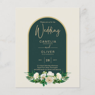 BUDGET White Roses Forest Green Winter Wedding INV Flyer