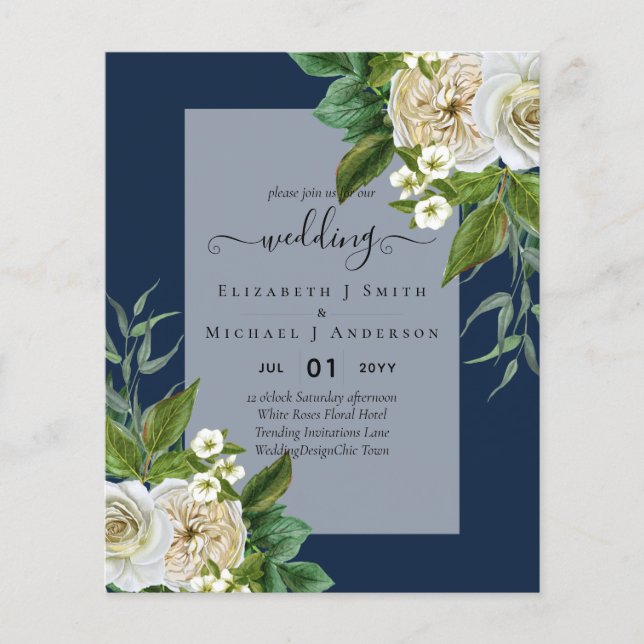 BUDGET WHITE ROSES Invitations WEDDING CHIC Flyer (Front)