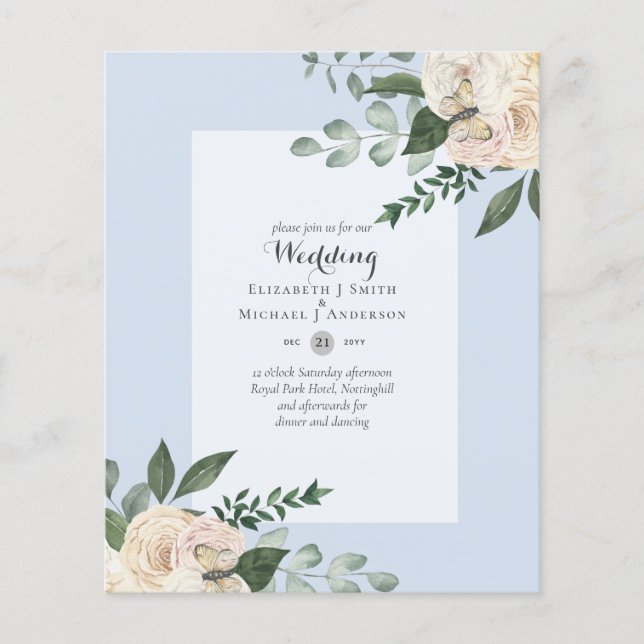BUDGET White Roses Wedding Invitations Cheapest Flyer (Front)