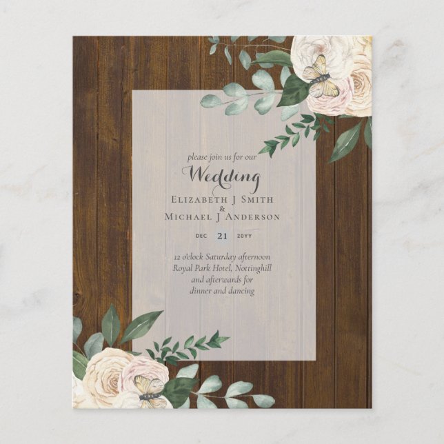 BUDGET White Roses Wedding Invitations Cheapest Flyer (Front)