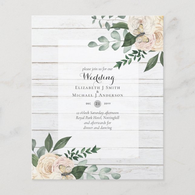 BUDGET White Roses Wedding Invitations Cheapest Flyer (Front)