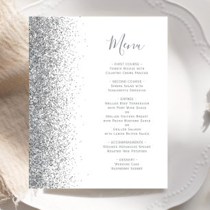 Budget White Silver Glitter Edge Wedding Menu