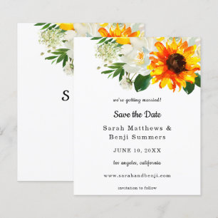 Budget White Sunflower & Whi Floral Save the Date