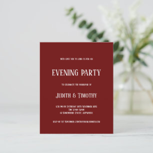 Budget White Text Burgundy Evening Party Invite