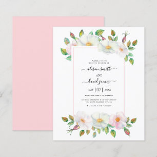 BUDGET White wild rose floral wedding invitation