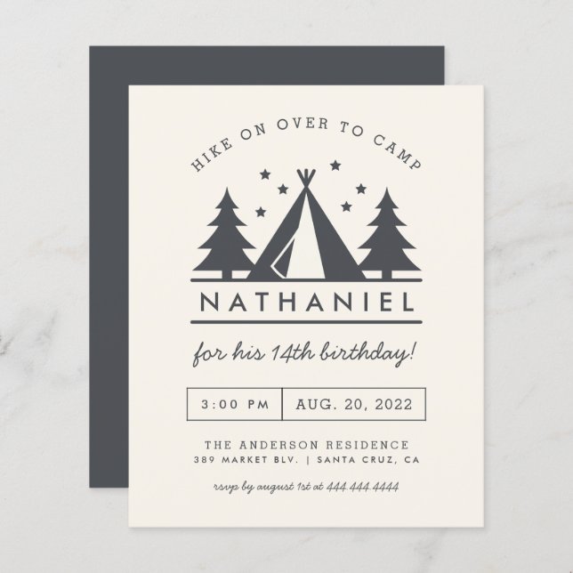 Budget Wigwam in the Woods Birthday Camp Party (Front/Back)