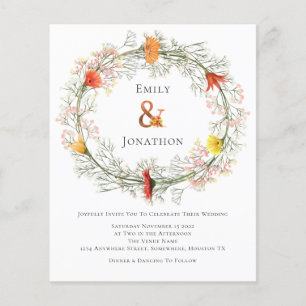Budget Wild Flower Wreath Fall Wedding Invitation